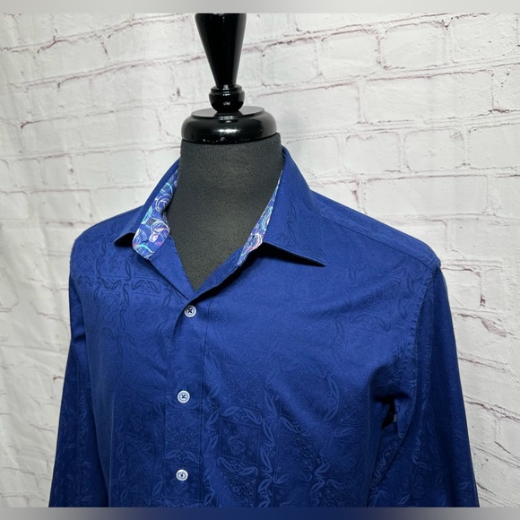 Robert Graham Blue Paisley Flip Cuff L/S Casual Dress Shirt Men' s M Classic Fit - Picture 9 of 11